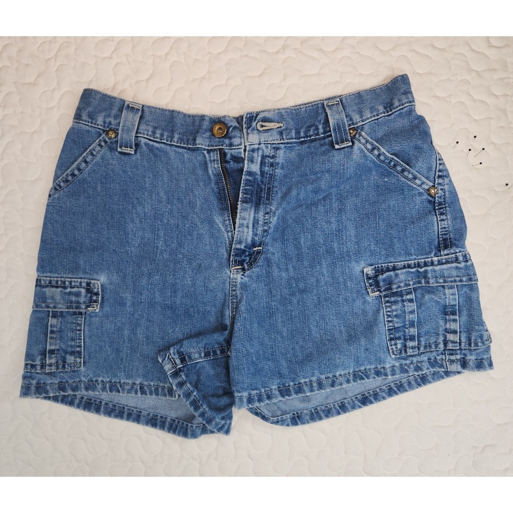 Vtg 28" High Rise Lee Dungarees Denim Shorts Cargo Pockets soft lightweight JEAN